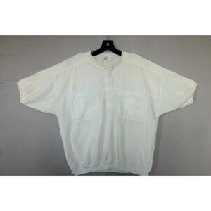 Vintage Alexxus Shirt Men Extra Large Beige Collarless Polo Preppy Elastic Hem